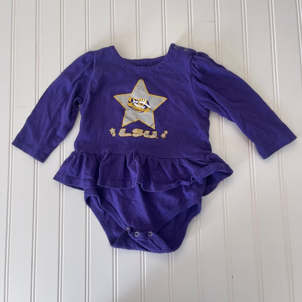 LSU Louisiana State University Purple Glitter Bodysuit Fan Girls 6/12 Months